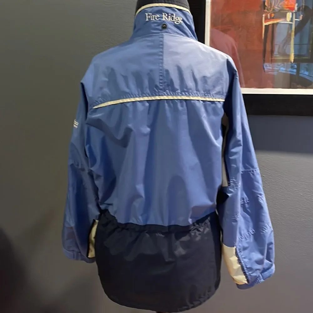 Columbia Fire Ridge blue/navy/light gray zipper/snap front snowboard jacket. Sm
